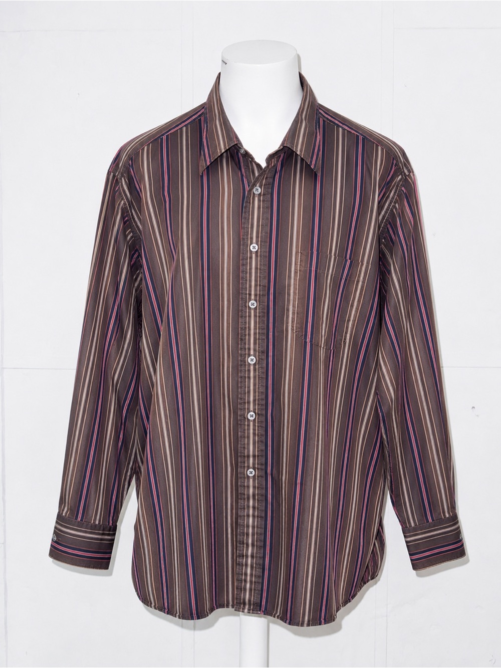 Burberry London  Brown Striped Long-Sleeve Button-Down Shirt with Purple Accents